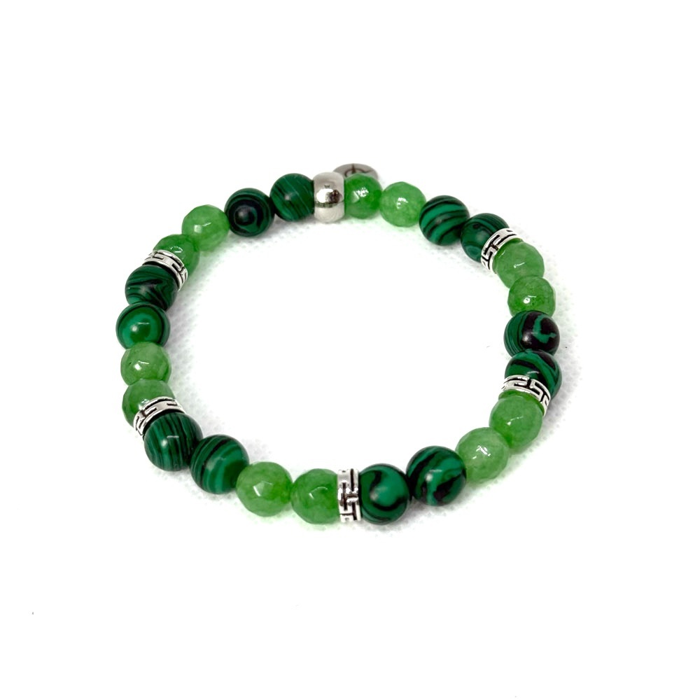 Handmade Malachite & Jade Stretch Bracelet - 7" diameter